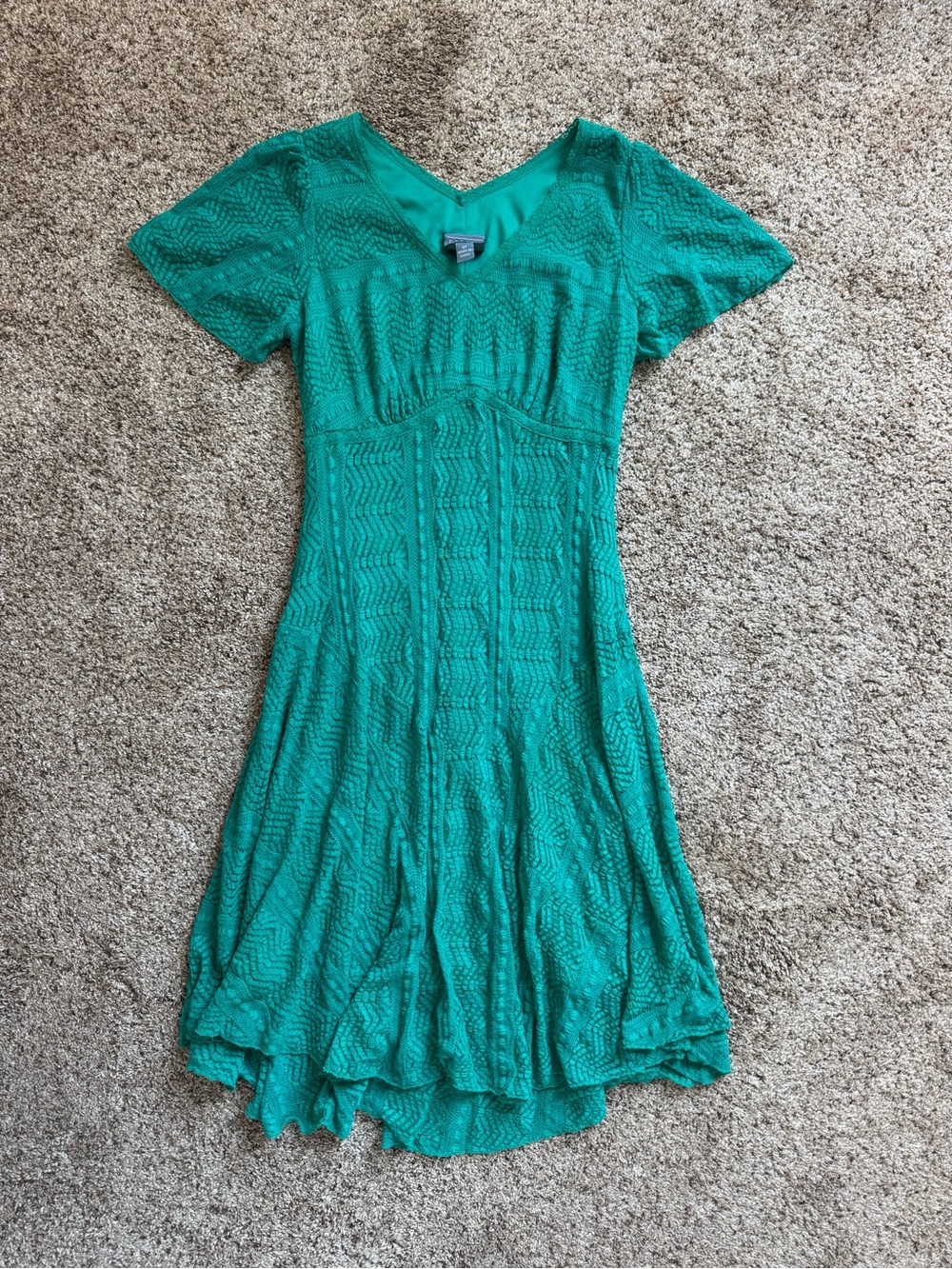 Vintage Rabbit Rabbit Rabbit babydoll Teal Textured V-Neck Midi Dress